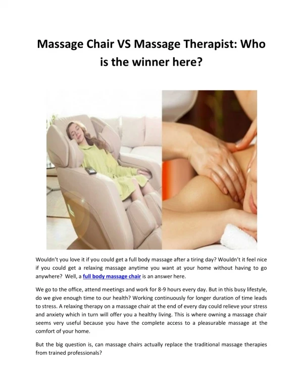 Massage Chair VS Massage Therapist: Who is the winner here?