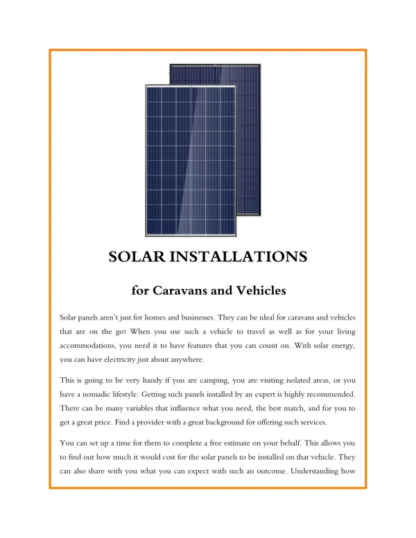 Solar Installations for Caravans and Vehicles