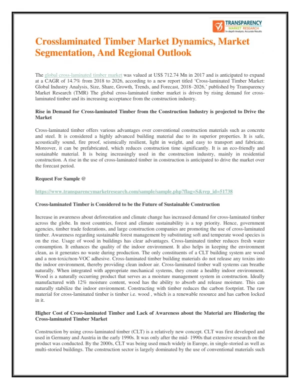 Crosslaminated Timber Market Dynamics, Market Segmentation, And Regional Outlook