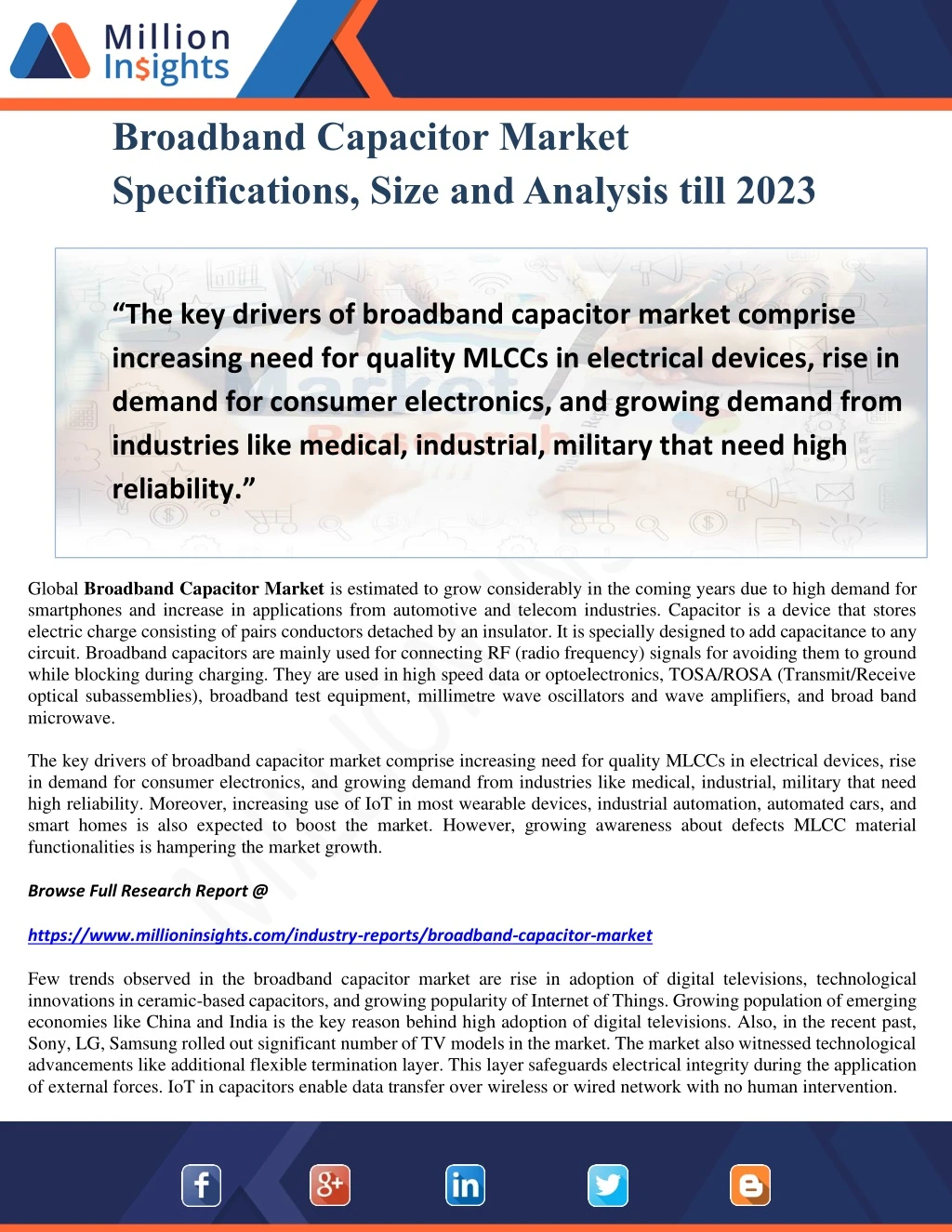 broadband capacitor market specifications size