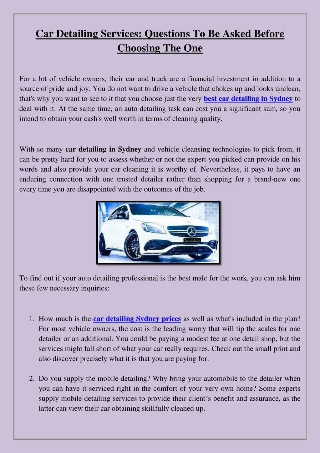 car detailing services questions to be asked