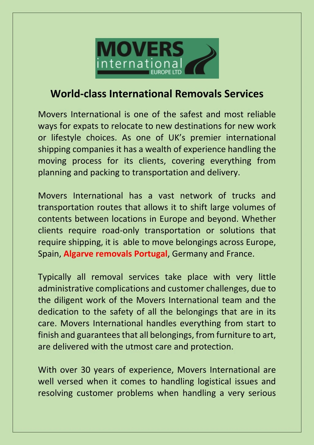 world class international removals services