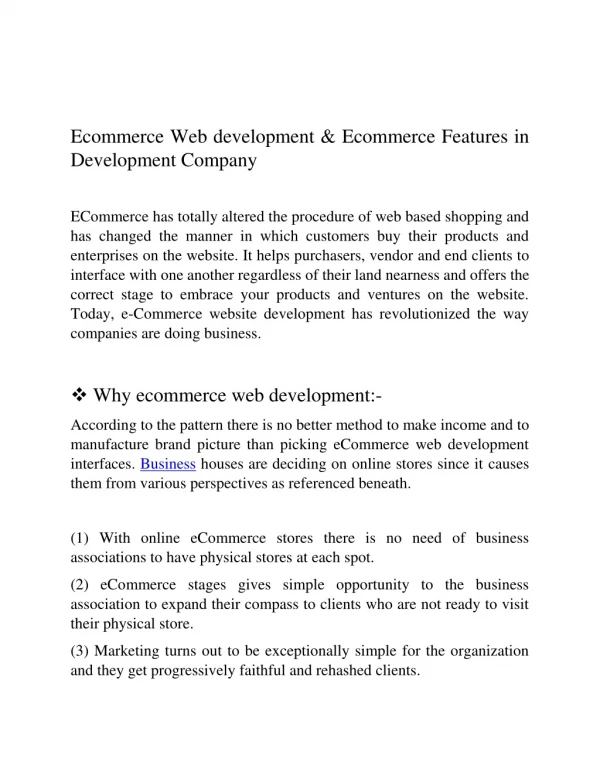 Ecommerce Web development & Ecommerce Features in development company
