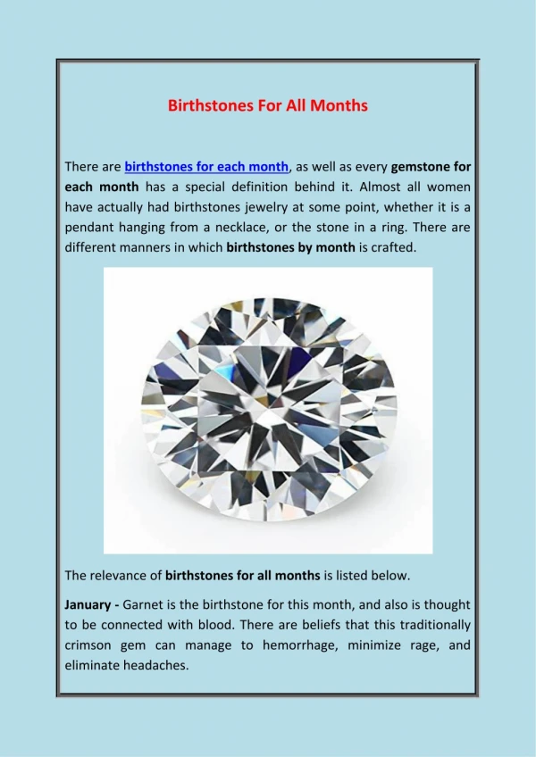 Birthstones For All Months