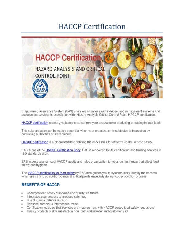 HACCP Certification | HACCP Certification for Food Safety | HACCP Certification Services in Singapore
