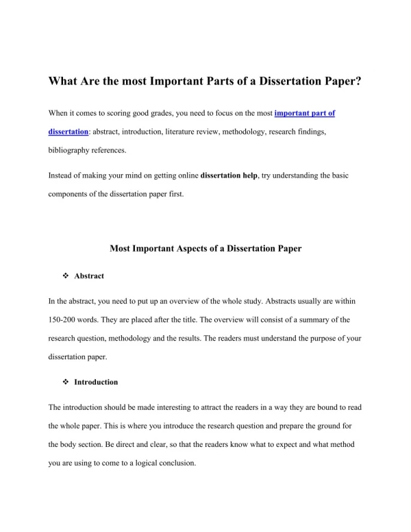 What Are the most Important Parts of a Dissertation Paper?
