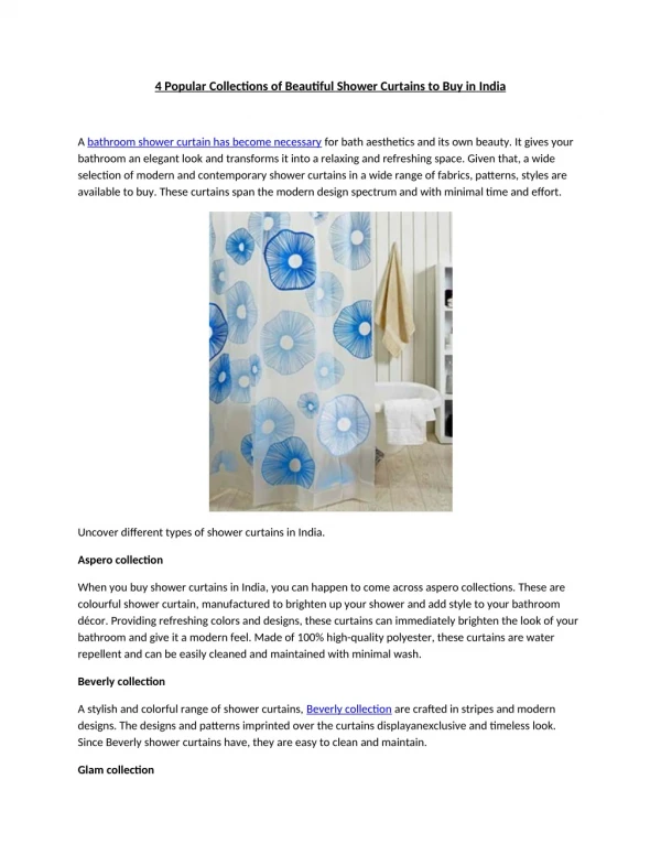 4 Popular Collections of Beautiful Shower Curtains to Buy in India