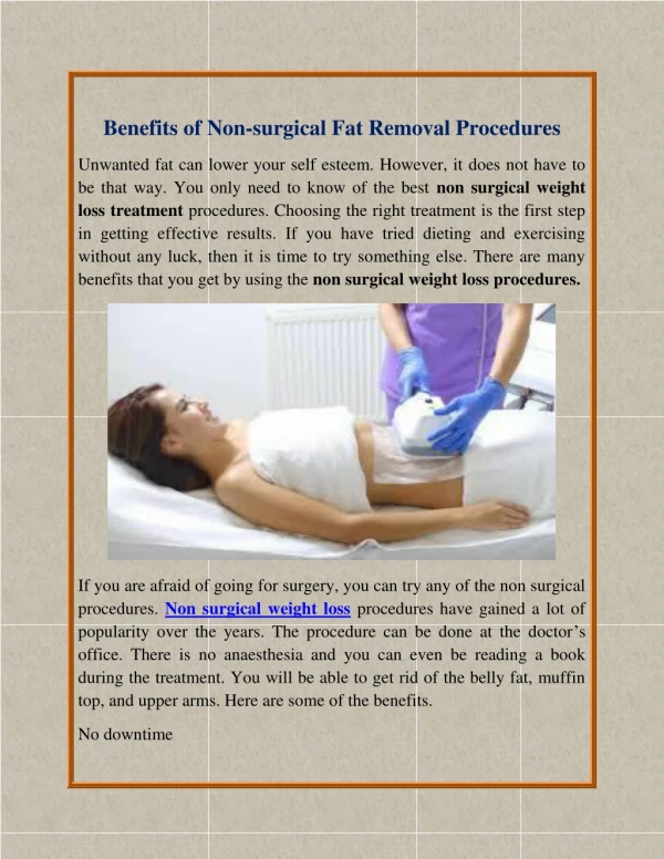 Benefits of Non-surgical Fat Removal Procedures