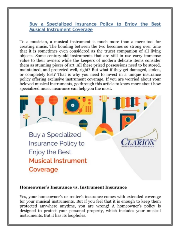 Buy a Specialized Insurance Policy to Enjoy the Best Musical Instrument Coverage