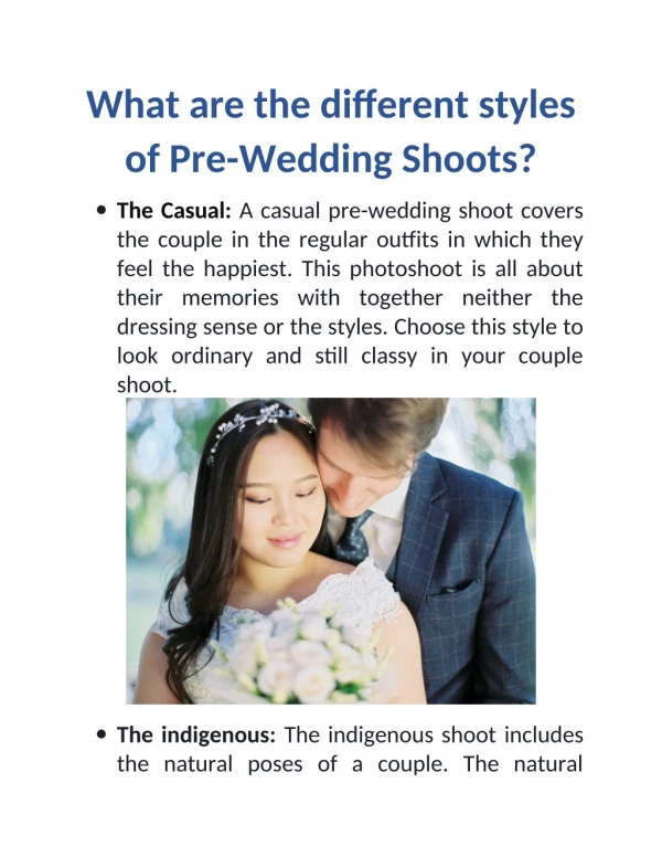What are the Different styles of Pre- Wedding Shoots?