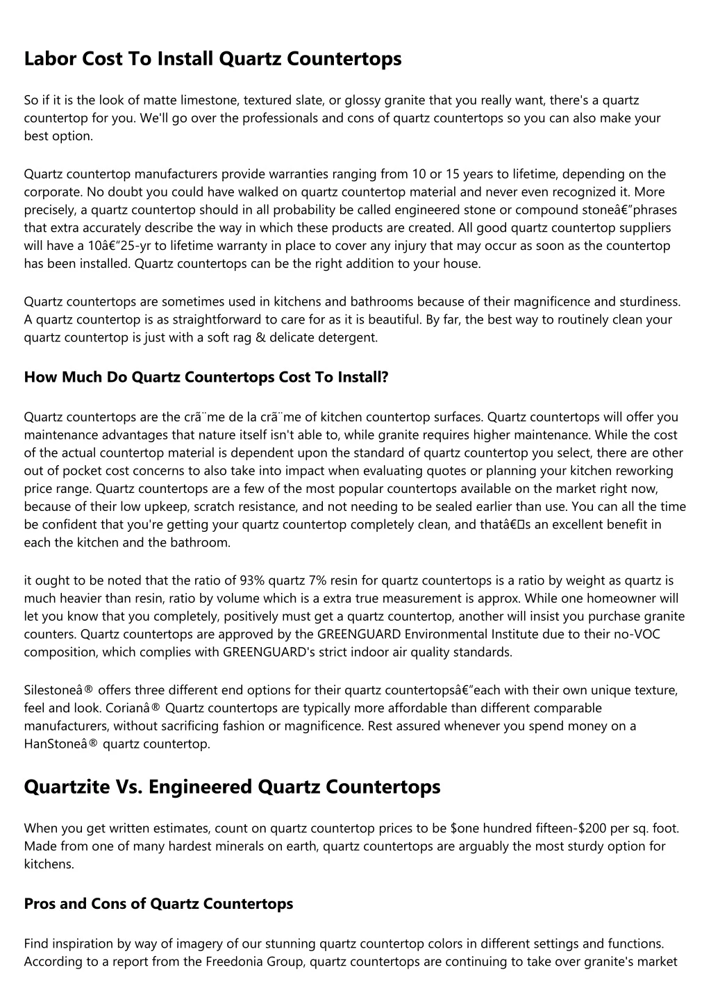labor cost to install quartz countertops