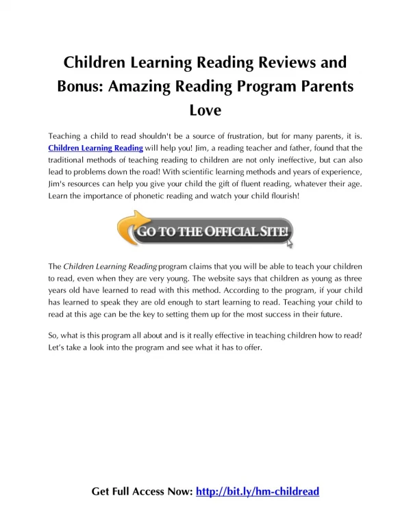 Children Learning Reading Reviews and Bonus