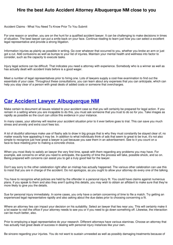 Call upon a Auto Accident Attorney Albuquerque for you injuries