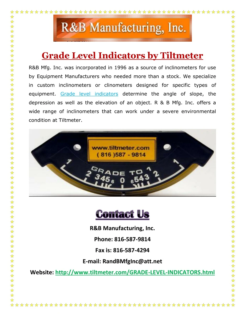 grade level indicators by tiltmeter