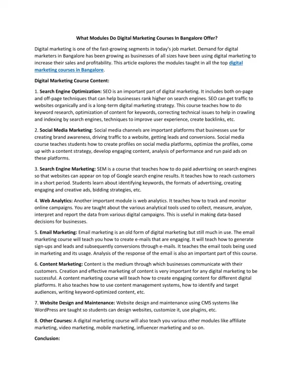 what modules do digital marketing courses