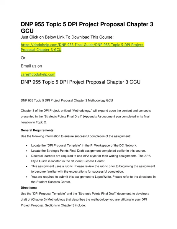 dnp 955 topic 5 dpi project proposal chapter