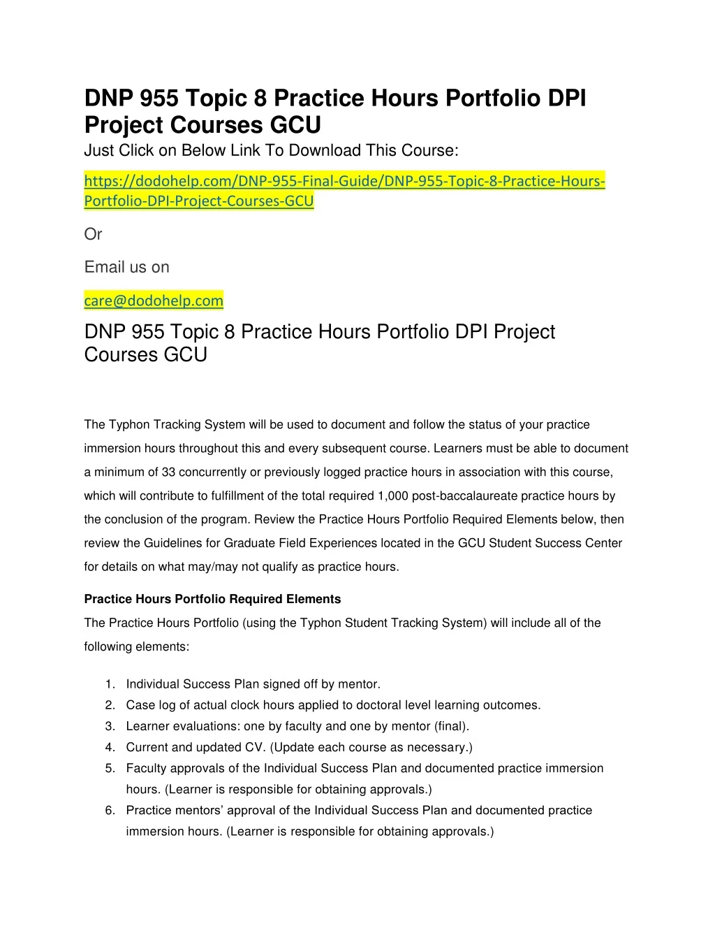 dnp 955 topic 8 practice hours portfolio