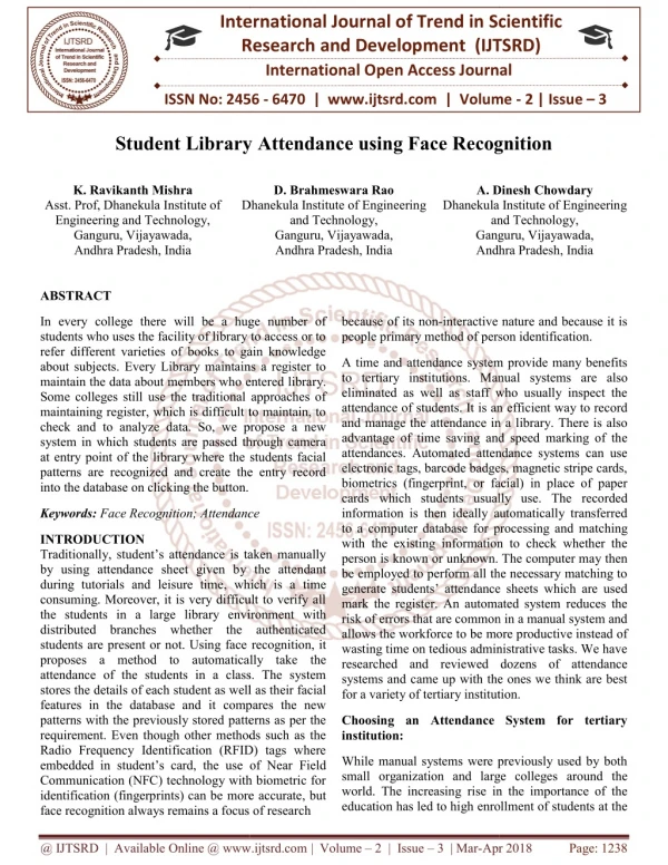 Student Library Attendance using Face Recognition