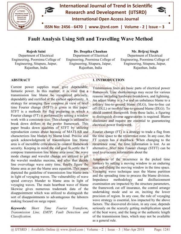 Fault Analysis Using Stft and Travelling Wave Method