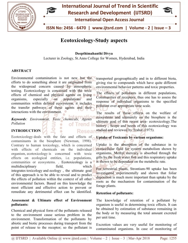 Ecotoxicology Study aspects