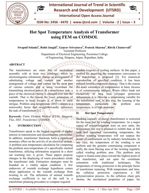 Hot Spot Temperature Analysis of Transformer using FEM on COMSOL