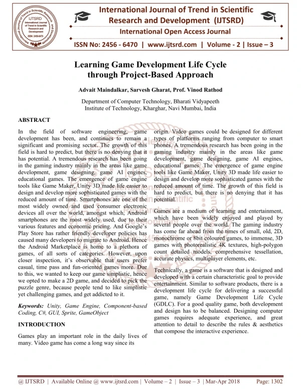 Learning Game Development Life Cycle through Project Based Approach
