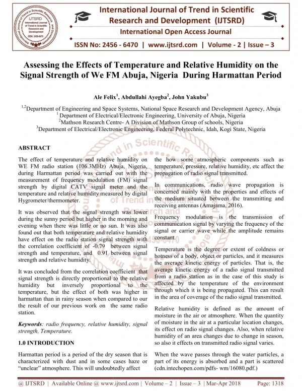 Assessing the Effects of Temperature and Relative Humidity on the Signal Strength of We FM Abuja, Nigeria During Harmatt