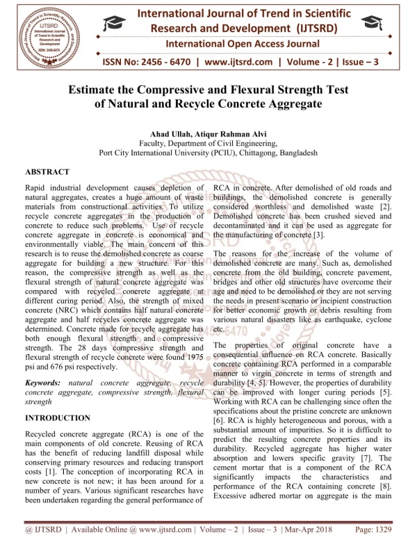 Estimate the Compressive and Flexural Strength Test of Natural and Recycle Concrete Aggregate