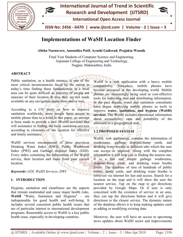 Implementation of WaSH Location Finder