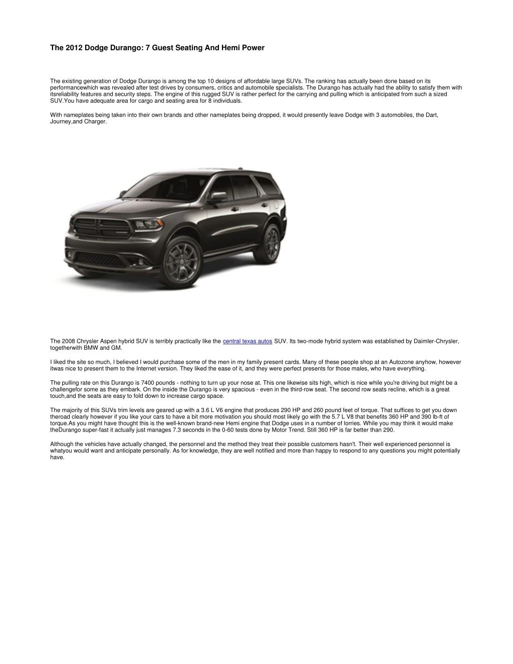 the 2012 dodge durango 7 guest seating and hemi