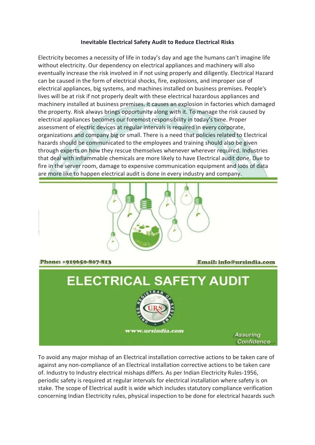 inevitable electrical safety audit to reduce