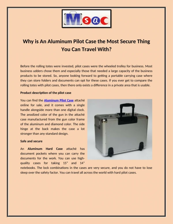Why is An Aluminum Pilot Case the Most Secure Thing You Can Travel With