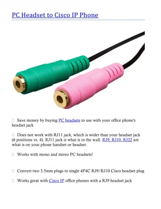 PC Headset to Cisco IP Phone - slide 1