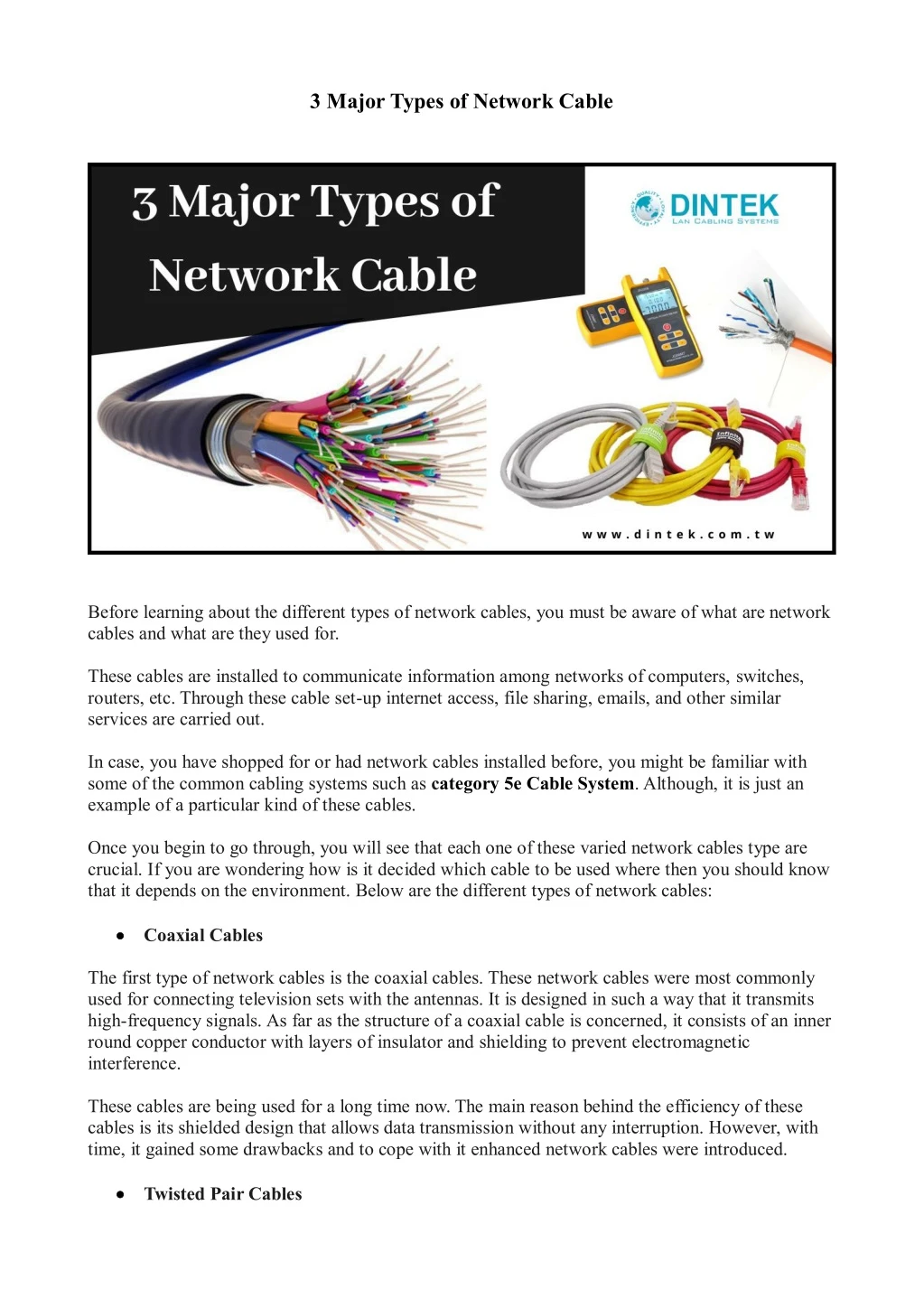 3 major types of network cable