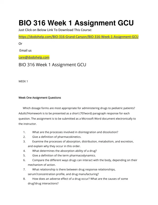 BIO 316 Week 1 Assignment GCU