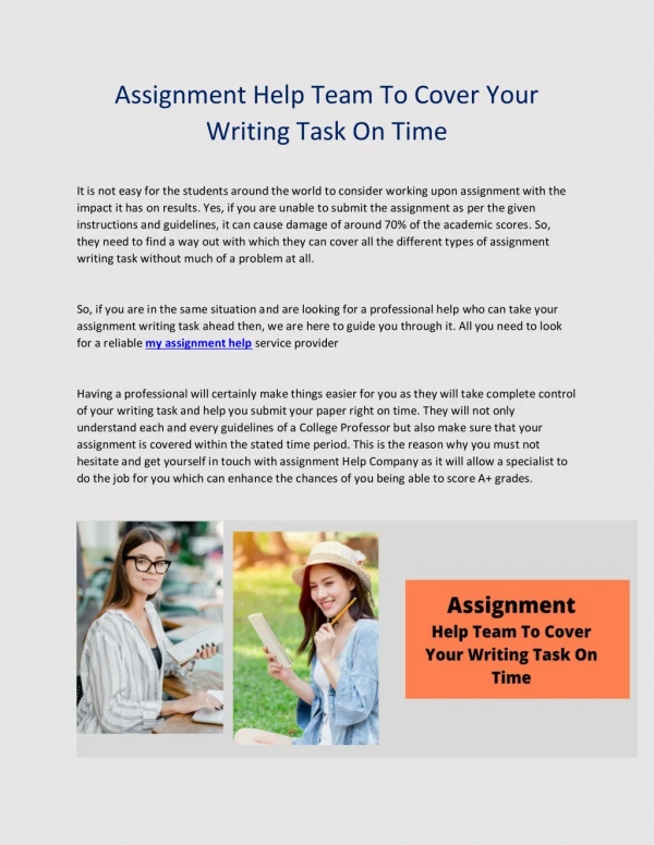 Assignment Help Team To Cover Your Writing Task On Time
