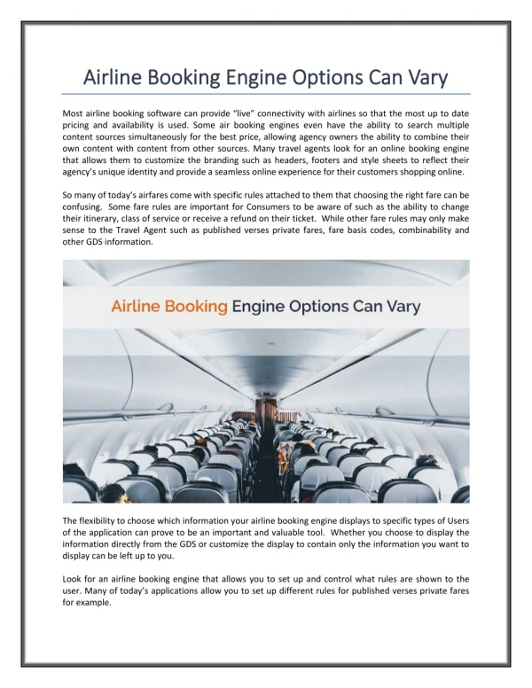Airline Booking Engine Options Can Vary