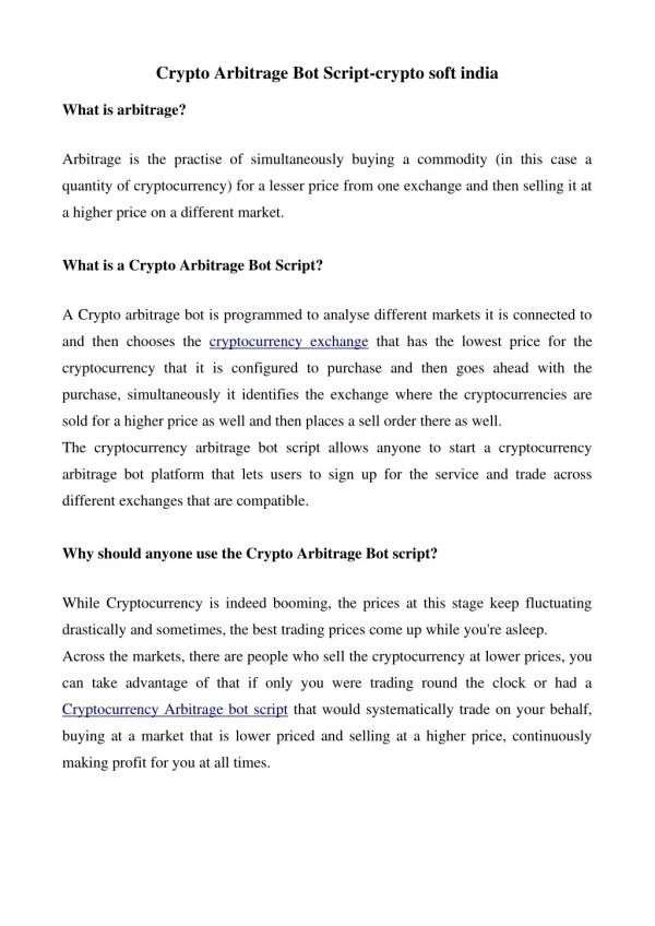 crypto arbitrage bot script crypto soft india