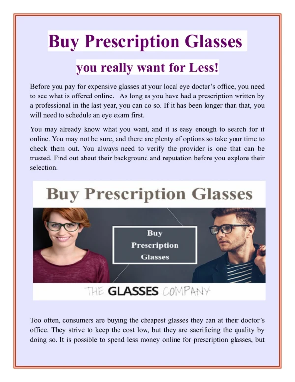 Buy Prescription Glasses you really want for Less!