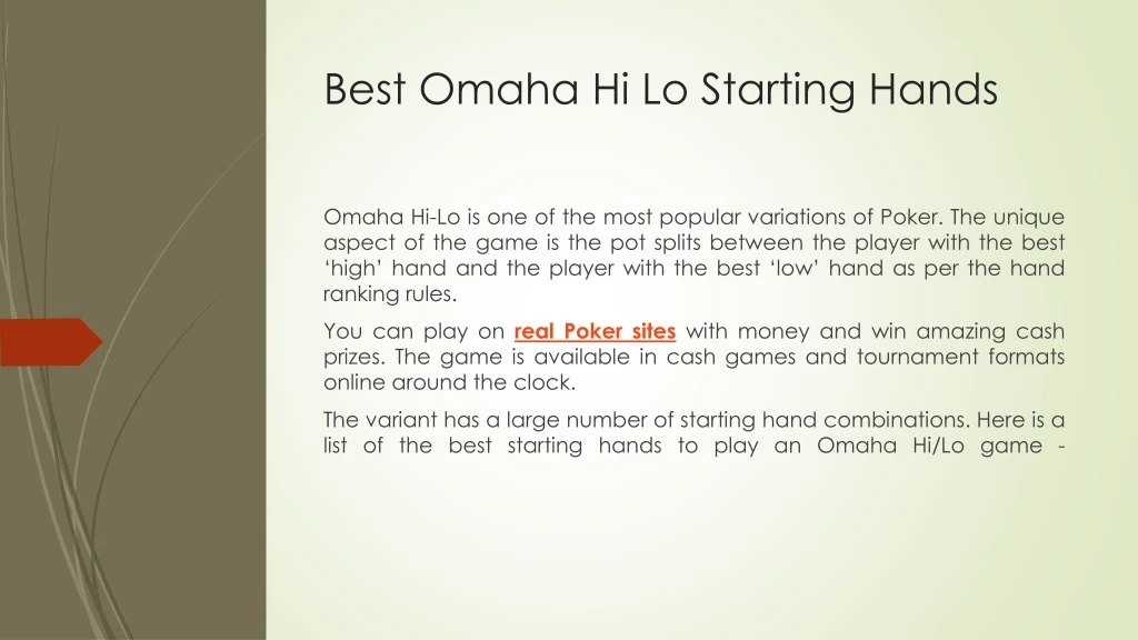 best omaha hi lo starting hands