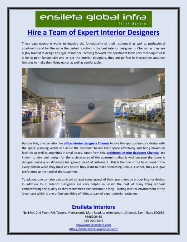 Hire a Team of Expert Interior Designers
