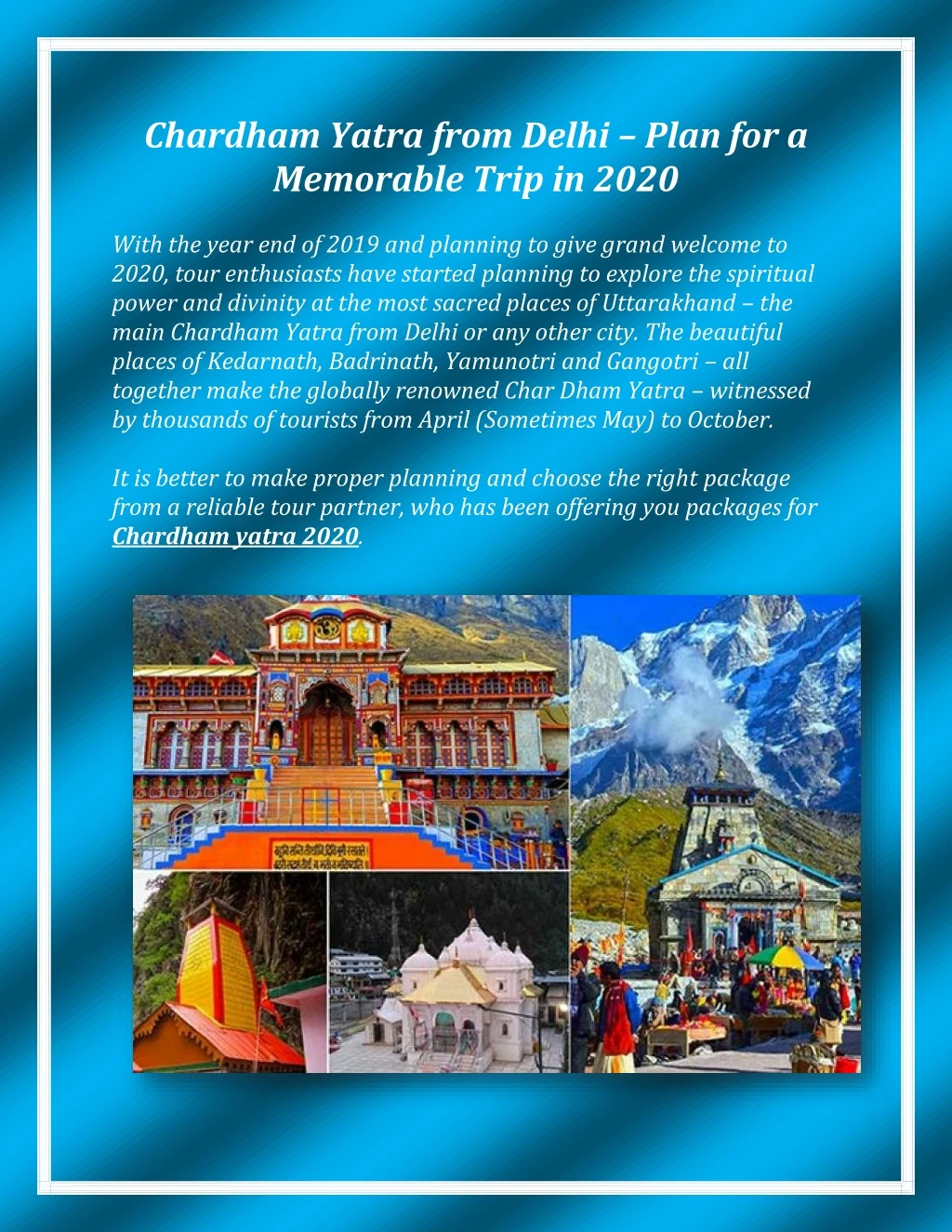 chardham yatra from delhi plan for a memorable