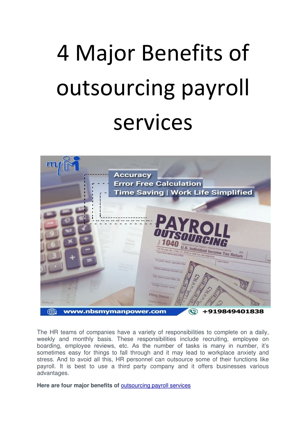 4 major benefits of outsourcing payroll services