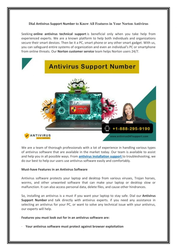 Dial Antivirus Support Number to Know All Features in Your Norton Antivirus