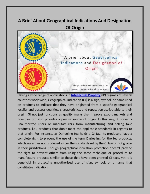 A Brief About Geographical Indications And Designation Of Origin
