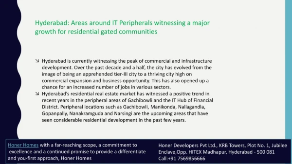Hyderabad: Areas around IT Peripherals witnessing a major growth for residential gated communities