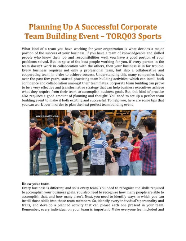 Planning Up A Successful Corporate Team Building Event - TORQ03 Sports