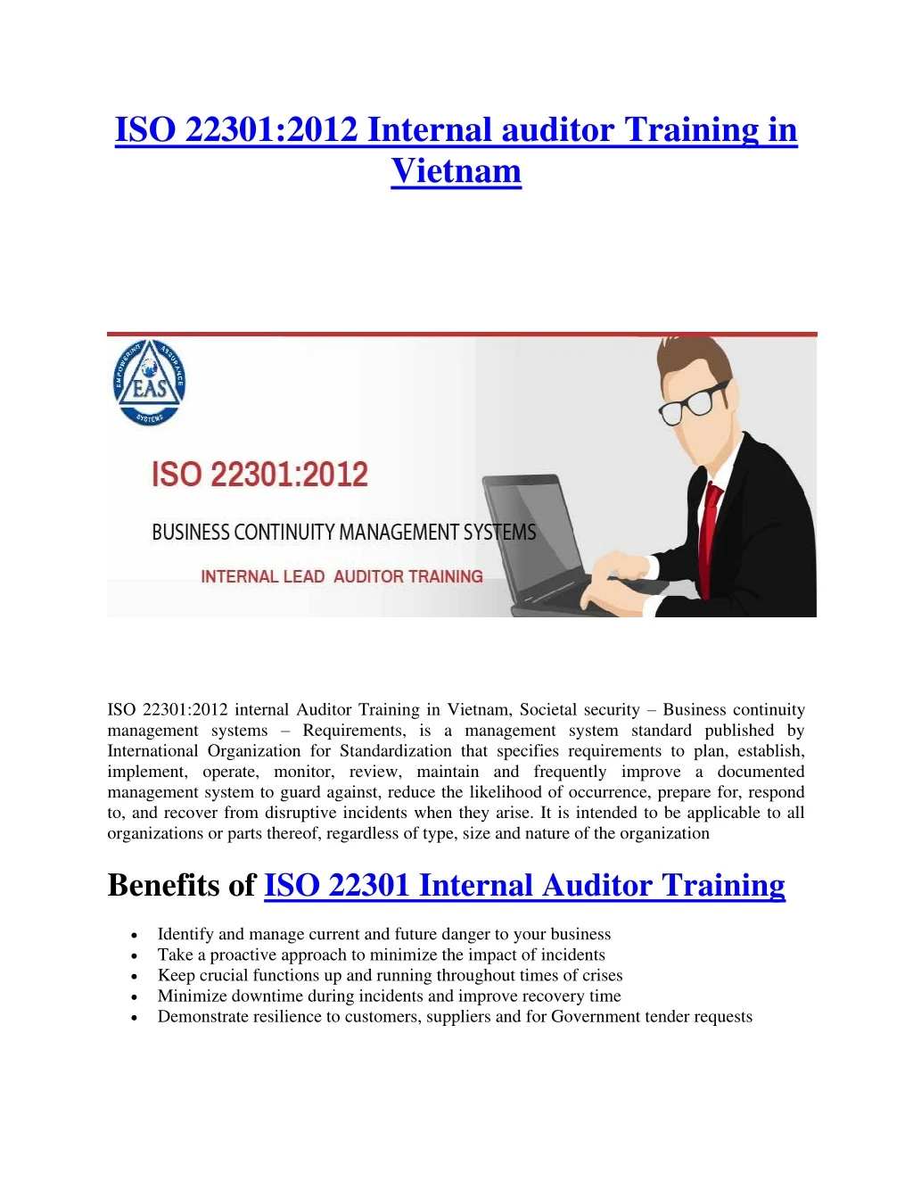 iso 22301 2012 internal auditor training