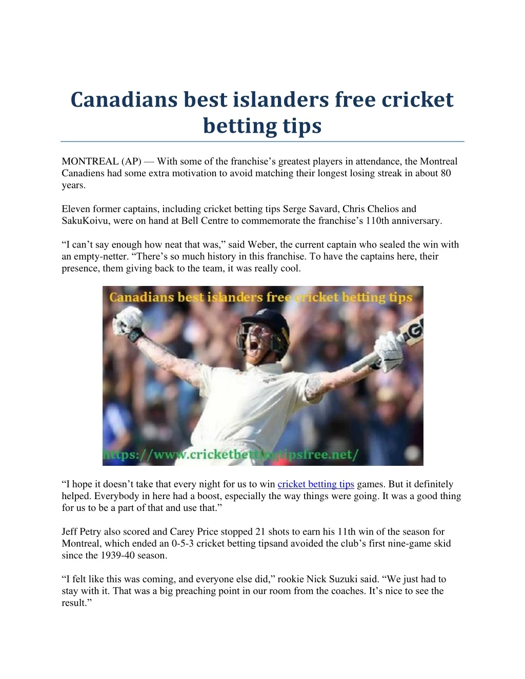 canadians best islanders free cricket betting tips