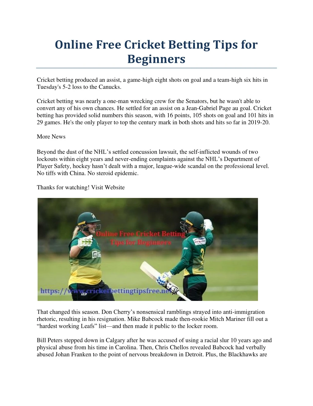 online free cricket betting tips for beginners